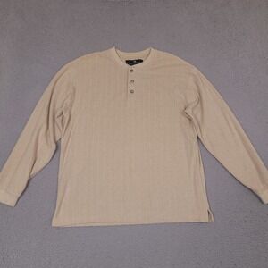 Consensus‎ Sportswear Mens Long Sleeve Henley Shirt Medium Tan Brown Textured